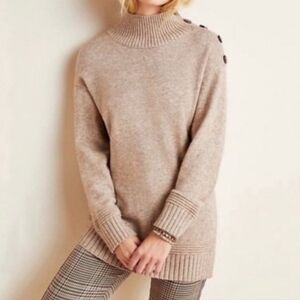 ANTHROPOLOGIE # S Tan Cowl Neck Sweater with Ribbed Detailing